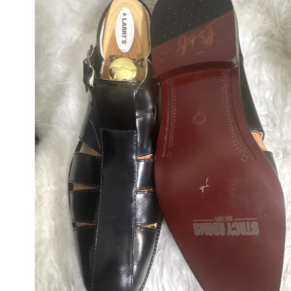 Stacy Adams Mens Black Leather Fisherman Sandals Square Toe Buckle Y2K 25112 12